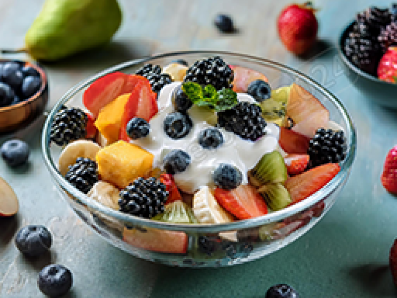 Frugtsalat med diabetes-venlig vaniljecreme